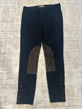 Ralph Lauren Rugby Black Equestrian Riding Pants Suede Knee Patch Size 6